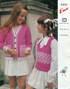 70s Kids Fashion, Twin Set Sweater, Knitting Patterns Boys, Girl Cardigan, Jumper Patterns, Vintage Knitting Patterns, Girls Cardigan, Pdf Knitting Pattern