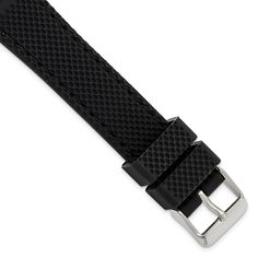 Product Weight Weighs approximately 0.1 grams. Product Dimensions Length of item : 8 in Width of item : 18 mm Product Specifications - Length of Item : 8 in - Material : Accents : Stainless Steel - Watch Band Material : Silicone Rubber - Material : Accent Color 1 : Silver Tone - Clasp /Connector : Buckle - Thickness : 4 mm - Item Weight U/M : lbs - Width of Item : 18 mm - Watch Band Width : 18 mm - Product Type : Watch - Sold By Unit : Each - Gender : Unisex - Material : Primary - Color : Black - Watch Type : Watch Bands - Watch Band Color : Black w / Black Stitching - Watch Buckle Color : Silver Tone - Watch Band Relative Length : Standard Length Formal Black Watch Bands With Stainless Steel Clasp, Black Business Watch With Stainless Steel Clasp, Modern Durable Black Watch Accessories, Black Rectangular Watch With Black Band, Black Rectangular Bracelet Strap Watch Band, Modern Black Watch Wrist Strap, Modern Black Watch With Wrist Strap, Adjustable Black Watch Band, Black Rectangular Watch Bracelet Strap