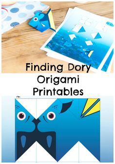 an origami printable is shown with the text finding dory