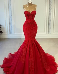 Elegant Sweetheart Sleeveless Mermaid Red Prom Dress on Luulla Red Mermaid Prom Dress, Red Prom Dresses, Red Mermaid, Mermaid Sweetheart, Red Prom, فستان سهرة, Red Sequin, Lace Evening Dresses