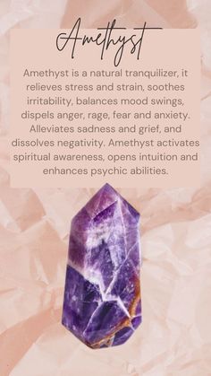 Amethyst Is a Natural Tranquilizer Horoscope Crystals, Crystals Meanings, Healing Crystals Meanings, Amethyst Healing