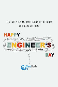 a poster with the words happy engineers day written in multicolored letters on it