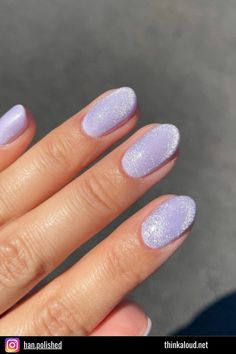 Purple Holographic Nails Designs, Light Purple Glitter Nails, Light Purple Nails With Glitter, Soft Purple Nails, Lavender Haze Nails, Glittery Purple Nails, Speak Now Nails, Purple Cat Eye Nails, Purple Sparkly Nails