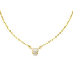 This beautiful trio baguette necklace features a classic design made of three glittering baguettes surrounded by a shiny gold plated chain. It's the perfect accessory for any occasion, sure to add a sparkle to your look. Elegant Gold Necklace With Baguette Shape, Elegant Gold Baguette Necklace, Gold Baguette Diamond Necklace, Diamond Wrap Ring, Baguette Studs, Baguette Necklace, Multi Sapphire, Simple Bracelets, Initial Ring