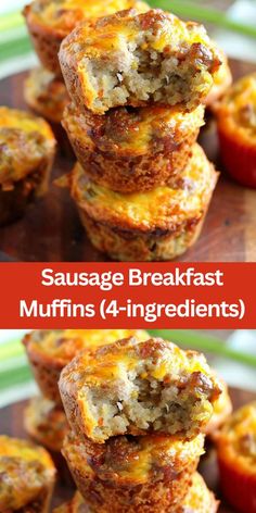 sausage breakfast muffins are stacked on top of each other