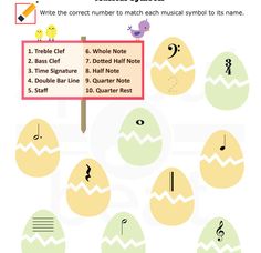 the musical symbols are shown in this worksheet for children to learn how to play music