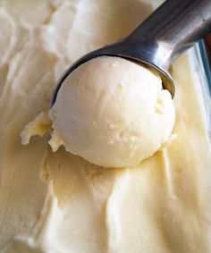 a scoop of ice cream sitting on top of a table