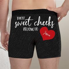 * Personalize with any name  Forget Tighty-Whities! Nothing says Sexy like the look of your guy in a pair of our These Sweet Cheeks Belong To Personalized Boxer Shorts. Flirty Gift, Custom Boxers, Personalized Boxers, Baby Blankie, Brand Pop, Library Aesthetic, Sweet Cheeks, Boxer Shorts, Personalized Valentines