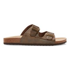 Try these Arizona Jean Co women's Fireside footbed sandals on for size. Made with faux suede leather buckle-up straps and a supportive base, this pair will be your new go-to for easy everyday wear. Pair with printed dresses or your favorite denim and t-shirt combination.Features: ComfortClosure Type: Slip-OnShoe Heel Height: 1 InchUpper/Outer Base Material: 100% Polyester, 100% PolyuretheneShoe Lining Material: SyntheticSole Material Content: 100% Thermoplastic-RubberToe Type: Open ToeHeel Style Cork Double Strap Footbed Sandals With Leather Footbed, Beach Suede Double Strap Footbed Sandals, Brown Double Strap Footbed Sandals With Textured Footbed, Double Strap Cork Footbed Sandals With Leather Footbed, Adjustable Leather Footbed Sandals With Textured Footbed, Adjustable Brown Footbed Sandals, Brown Adjustable Footbed Sandals, Double Strap Sandals With Leather Footbed, Adjustable Double Strap Footbed Sandals With Buckle