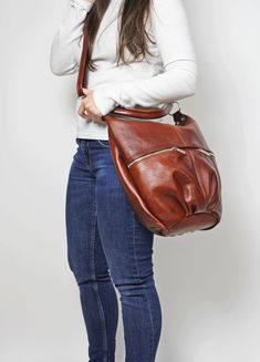 Leather hobo bag - Top zipper closure bag DIMENSIONS: Height: 13.4 in (34 cm) Max width: 16,9 in (43 cm) Bottom: 8x3.6 in (20x9 cm) Short strap: 18.5 in (47 cm) Long Strap: max 43 in (110 cm) Large hobo bag made from high quality leather. This leather handbag can be worn on your shoulder, on the forearm or in your hand. This leather bag is a perfect everyday bag! There is a lot of space and you can put there everything in your everyday life. Includes internal pockets for mobile phone and other s Versatile Everyday Hobo Bag With Zipper, Versatile Everyday Hobo Bag With Zipper Closure, Everyday Hobo Tote Bag With Zipper Pocket, Hobo Tote Bag With Zipper Pocket, Everyday Use Hobo Tote Bag With Zipper Pocket, Hobo Shoulder Bag With Zipper Closure For Everyday Use, Everyday Hobo Shoulder Bag With Zipper Pocket, Versatile Hobo Bag With Zipper Closure, Everyday Hobo Shoulder Bag With Zipper Closure