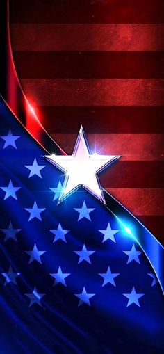 an american flag with stars on it and a red white and blue wave in the background