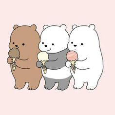 three bears are eating ice cream and one is holding an ice cream cone in his hand