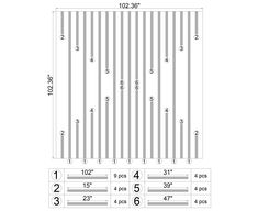 a line drawing showing the width and height of two rows of vertical striped wood slats