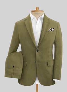 Immerse yourself in the fashion world by slipping into our Campari Rustic Green Linen Suit, an ideal choice for formal occasions; the green tint adds a timeless touch that will keep you looking stylish for years. So take advantage of this fashionable suit! #studiosuits #mensclothingstyle #menswear #mensoutfits #mensattire #gentlemanstyle #classymen #elegantmen #mensstyle #mensfashion#bold#trending#new#classic Navy Blue Chinos, Grey Wool Suit, Blue Chinos, Herringbone Tweed, Brown Suits, Beautiful Suit, Tweed Suits, Linen Jacket, Linen Suit