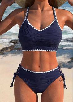 Color:Navy;Size:XS;Size:S;Size:M;Size:L;Size:XL;Size:XXL;Bra Style:Padded;Support:Wire Free;Pad Style:Removable;Strap Style:Adjustable;Package Contents:1 X Bra , 1 X Panty;Occasion:Sport; Sports Bra Bathing Suit, Classy Swimsuit, Beautiful Swimwear, Elegant Dresses Plus Size, Bathing Suit Styles, Bathing Beauty, Birthday Candy, Shirt Tunic Top, Swimming Suit