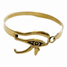 Brass gold plated semi-cuff with side closure. Diameter is 2.2 inches, width is .25 inches. Very lightweight. Egyptian god Eye of Horus design. Made in Egypt. Adjustable Hinged Gold Bangle, Adjustable Symbolic Gold Cuff Bracelet, Gold Symbolic Bangle Cuff Bracelet, Symbolic Gold Bangle Cuff Bracelet, Adjustable Gold-tone Brass Cuff Bracelet, Adjustable Gold-tone Metal Cuff Bracelet, Hinged Metal Cuff Bracelet As Gift, Adjustable Hinged Metal Cuff Bracelet, Horus Design