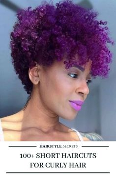 Did you know purple is a hypnotizing color? If you are looking to dye your hair in a cool shade, you can achieve that by going for this intense purple shade for your short and curly twists. #curlyhair #purplehairstyles #shorthaircuts #haircolorideas #shortcurlyhair #hairstylesecrets Purple Short Hair Black Women, Haircuts For Short Curly Hair, Curly Twists, List Of Hairstyles, Short Haircuts For Curly Hair, Lilac Hair Color, Violet Hair Colors