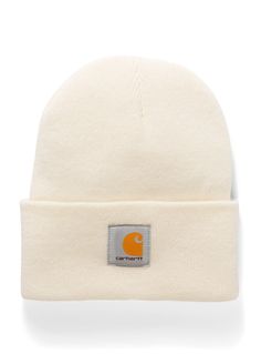 Carhartt - Ribbed worker tuque Carhartt Carhartt shows off its logo in an accent design on the cuff of this essential tuque 100% acrylic rib knit | Women's Ribbed Worker Tuque Hat in White Carhartt Women Hat, Cathartic Beanie, White Carhartt Beanie Outfit, Carhartt Beanie Women, Carhart Hats, White Carhartt Beanie, Carhartt Toque, Carhart Hat, Carhartt Beanie Outfit