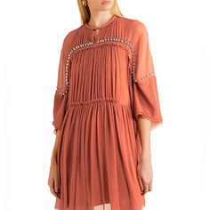 New With Tags. No Flaws. Includes Chloe Branded Hanger. Embellished Chiffon Dress, Chic Embellished Chiffon Dress, Designer Embellished Dress For Spring, Workout Design, Summer Tees, Chloe Dress, Silk Chiffon Dress, Pretty Clothes, Luxury Dress