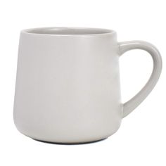 a white coffee mug is shown on a white background, with the handle slightly down