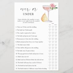 a printable wedding game with the words over it and an image of a drink