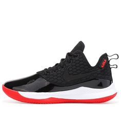 Nike LeBron Witness 3 Premium 'Black Red' Black/Black/White/Varsity Red BQ9819-001 Red Basketball Shoes, Home Sport, Shoes Collection, Nike Lebron, Nike Basketball, Round Toe Heels, Lebron James, The Court, Nike Free