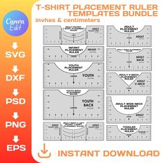 the t - shirt placement ruler templates bundle