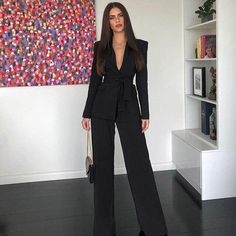 Τοp Quality Pant Suits For Women, Blazer Outfits For Women, Woman Suit Fashion, Pantsuits For Women, Women Office, Blazer Set, Total Black, Graduation Outfit, Black Suit