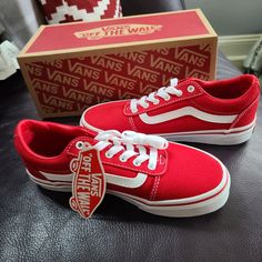 Brand New Red Ward Vans Size 2.5 Red Vans Skate Shoes With Red Sole, Red Vans Skate Shoes, Ward Vans, Red Vans Shoes, Vans Sk8 High, Brown Vans, Toddler Boy Sneakers, Vans Toddler, Van Color