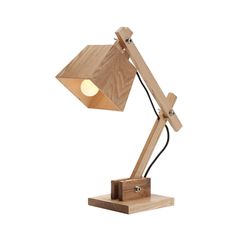 a wooden desk lamp on a white background