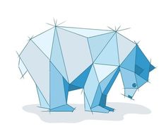 an animal made out of geometric shapes on a white background with blue lines and dots