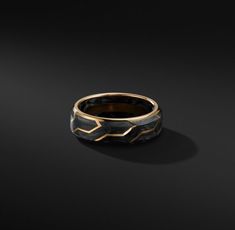 Forged carbon is a lightweight yet strong composite originally used in aeronautics and sports cars. For jewelry, David Yurman pioneered a technique which fuses the modern material and precious metal into innovative, graphic designs. 18-karat yellow gold Forged carbonRing, 8.5mm David Yurman Mens, Petite Jewelry, Pave Band, Luxury Rings, Mens Wedding Rings, Men's Rings, High Jewelry, David Yurman, Mens Wedding Bands