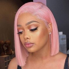 Pink Bob Lace Front Wig Colored Short Human Hair Wigs -SULMY 8 Inch  On Sale 100% Remy Human Hair, Fast Shipping, 2 to 7 Days to be Delivered. Red Roots Hair, Wig Inspiration, Colored Bobs, Hot Pink Hair, Halloween Fest, Bob Lace Front Wigs, Hair Tape, Short Human Hair Wigs, Pink Wig