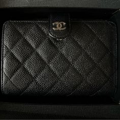 100% Authentic Chanel Black Quilted Caviar Leather L-Zip Wallet Chanel. Original Box Included. Luxury Evening Wallet With Zipper Closure, Luxury Leather Wallet With Silver-tone Hardware, Luxury Leather Wallets With Silver-tone Hardware, Luxury Silver Wallet For Travel, Luxury Silver Travel Wallet, Luxury Silver Wallets, Luxury Wallets With Silver-tone Hardware For Formal Occasions, Luxury Formal Wallets With Silver-tone Hardware, Zip Wallet