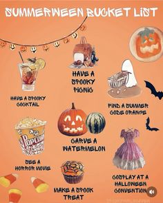 halloween bucket list with pumpkins, candy and other things to do in the fall