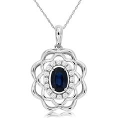 Royal 14K White Gold Sapphire & Diamond Pendant - Exquisite Halo Necklace Elegant Oval Necklace With Center Stone, Sapphire Diamond Pendant, Halo Necklace, White Gold Sapphire, Sapphire Color, Royal Jewelry, Color Stone, Sapphire Diamond, Diamond Pendant