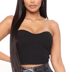 Never Worn Black Ribbed Tube Top Casual Black Tube Top For Night Out, Casual Black Stretch Tube Top, Black Tube Top Outfit, Tube Top Outfit, Ribbed Tube Top, Tube Top Outfits, Black Tube Top, Black Tube, Fashion Nova Tops