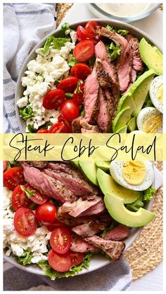 steak cobb salad with avocado and tomatoes