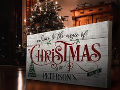 THIS IS A SOLID WOOD PLANK  I also make this design on CANVAS and METAL here: https://www.etsy.com/listing/1549912291/farmhouse-christmas-sign-personalized This solid wood, Family Welcome to the Magic of Christmas sign offers a whitewashed planks look and feel.  I will customize this vintage Christmas sign by integrating your name and established year into the vintage art you see.   - - - - - - - - - - - - - - - - - - - - - - HOW TO ORDER * Select a size * Provide the "NAME" you want on sign * P Design On Canvas, Farm Wall Decor, Vintage Christmas Sign, Christmas Diy Wood, Wood Family, Christmas Wooden Signs, Engraving Ideas, Christmas Prep, Wall Decor Wood