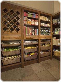 the pantry is stocked with many different types of food