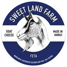 the logo for sweet land farm, with a goat's head in the center