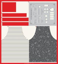 the back and side of a apron with different patterns on it, as well as an image of kitchen utensils