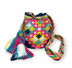 SHOP the newest ARRIVALS of Medium Crochet Bags here! Colorful & unique crochet bag! Wear it as a cross-body or shoulder bag. This stunning boho style bag in Medium Size is perfect for a casual day, as a beach/pool accessory or as a complement to your sports outfit. Only one bag is available of each design. Every handbag is one of a kind ! Details: Hand-Crocheted (double-thread, one needle) Medium Size Bucket Bag Style Drawstring closure with tassels Material: Made from Acrylic threads (70%Cotto Bucket Bag Style, Boho Style Bag, Sports Outfit, Bags Cute, Boho Chic Style, Pool Accessories, Cute Style, Unique Crochet, Crochet Bags