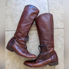 Vintage Frye Equestrian Riding Boot Gorgeous Cognac Red Brown Leather Christmas Present About 20 Years Ago!! Women's Size 8 Mid-Calf Lace Up Front And Side Zipper Please See Photos - These Are Loved Vintage Boots That Will Last Forever With Care And Upkeep And Will Only Get Better With Age. Y2k Frye Riding Boots, Leather Christmas, Equestrian Riding Boots, Equestrian Riding, Shoes Vintage, Riding Boot, Vintage Boots, Frye Shoes, Christmas Present