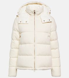 Find MONCLER Arimi Wool And Cashmere Down Jacket on Editorialist. Material: 70% wool, 30% cashmere. Care instructions: hand wash. Made in Italy. Designer color name: White. Lining: 100% polyamide. Other inner trims: 100% polyamide. Details: 100% polyamide. Filling: 90% down, 10% feathers. Contains non-textile parts of animal origin. Closure: two-way zipped front. Drawstring hood. Pockets: zipped pockets. White Jacket Women, Moncler Jacket, White Jacket, Wool Jacket, Gray Jacket, Stand Collar, Outerwear Jackets, Down Jacket, Designing Women