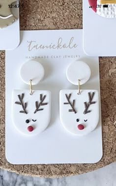 the reindeer earrings are made from clay