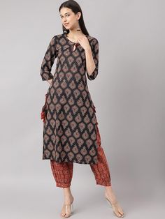 Ethnic Motifs Printed Thread Work Keyhole Neck Pure Cotton Kurta with Salwar  Black and maroon printed Kurta with salwar Ethnic motifs printed, Straight shape✨ Regular style, Keyhole neck Three-quarter regular sleeves Thread work detail Knee length with straight hem Machine weave fabric Salwar design: Printed Salwar Elasticated waistband Slip-on closure Fabric - Cotton  Size - XS to 7XL Traditional Paisley Print Kurta For Festive Occasions, Traditional Festive Kurta With Paisley Print, Festive Straight Kurta With Paisley Print, Festive Paisley Print Straight Kurta, Festive Paisley Print Sets, Traditional Paisley Print Kurta For Festivals, Traditional Kurta With Paisley Print For Festivals, Festive Paisley Print Kurta, Festive Bohemian Paisley Print Sets