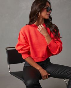 Cropped and incredibly cute for fall, the Stanton Cropped Crewneck Sweatshirt in ivory is exactly what your capsule wardrobe needs! Made from ribbed knit fabric with drop shoulders and exposed seams. Style it with faux leather bottoms or denim. ● Cropped fit ● Crew neckline ● Drop shoulders ● Exposed seams ● Non-stretch ribbed knit fabric ● 54% Cotton 34% Acrylic 11% Polyester Cropped Crewneck, Wardrobe Needs, Exposed Seams, Coral Blue, Coral Color, Relaxed Style, Crewneck Sweater, Passion For Fashion, Capsule Wardrobe