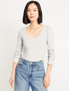 Snug Long-Sleeve T-Shirt | Old Navy Fall Layering Tops With Scoop Neck, Fall Layering Scoop Neck Tops, Fall Basic Scoop Neck T-shirt, Basic Scoop Neck T-shirt For Fall, Spring Layering Long Sleeve Scoop Neck Top, Spring Long Sleeve Scoop Neck Top For Layering, Casual Scoop Neck Tops For Fall, Fall Relaxed Fit Scoop Neck T-shirt, Relaxed Fit Scoop Neck T-shirt For Fall