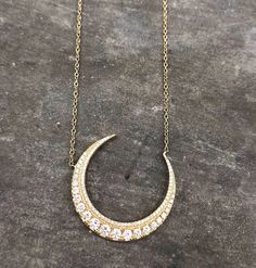 14 karat gold adjustable length crescent moon necklace. Pave and single diamonds, .68ct. Woodland Hills, Crescent Moon Necklace, Moon Necklace, Crescent Moon, Crescent, Diamonds, Necklaces, Moon, Gold